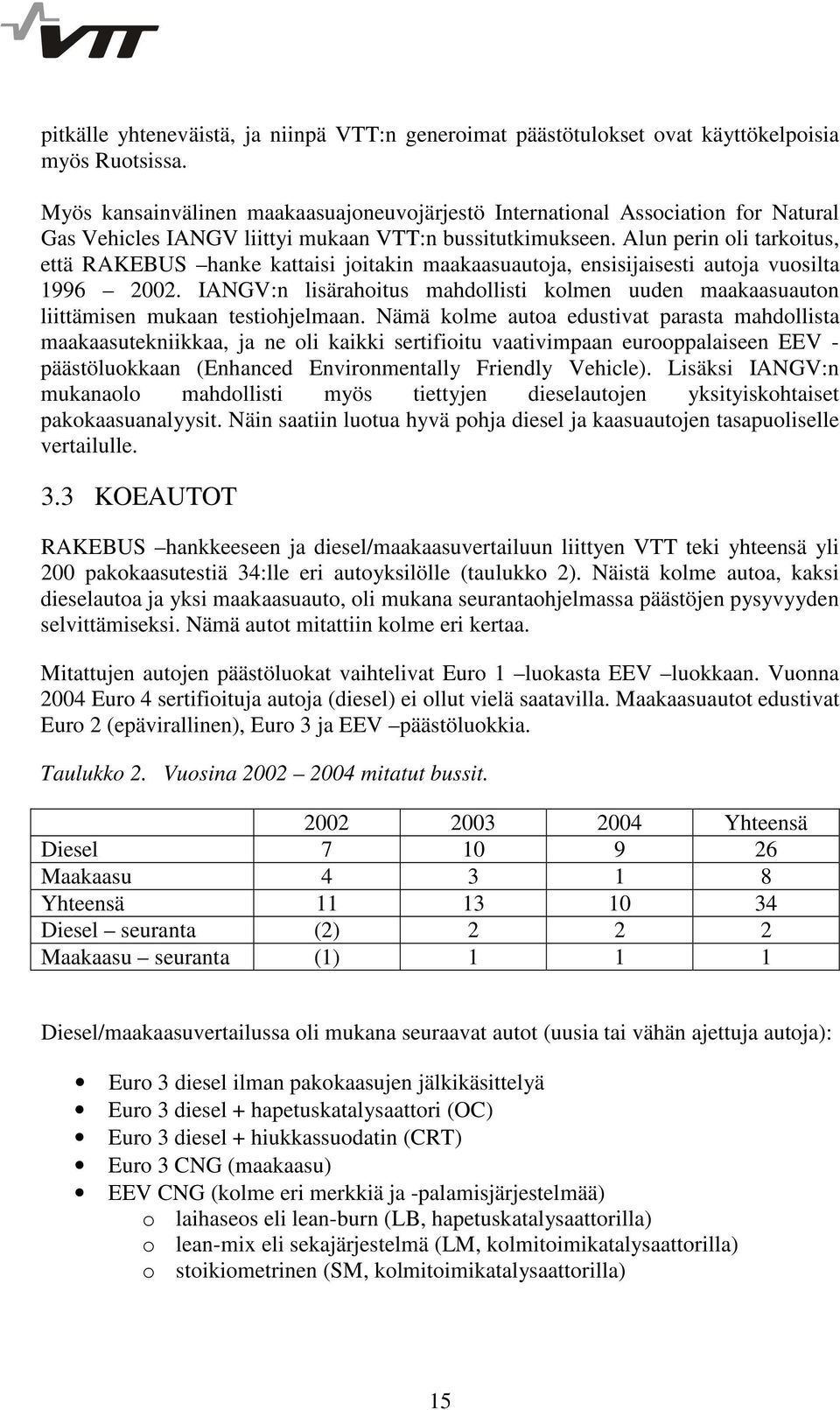 Alun perin oli tarkoitus, että RAKEBUS hanke kattaisi joitakin maakaasuautoja, ensisijaisesti autoja vuosilta 1996 2002.