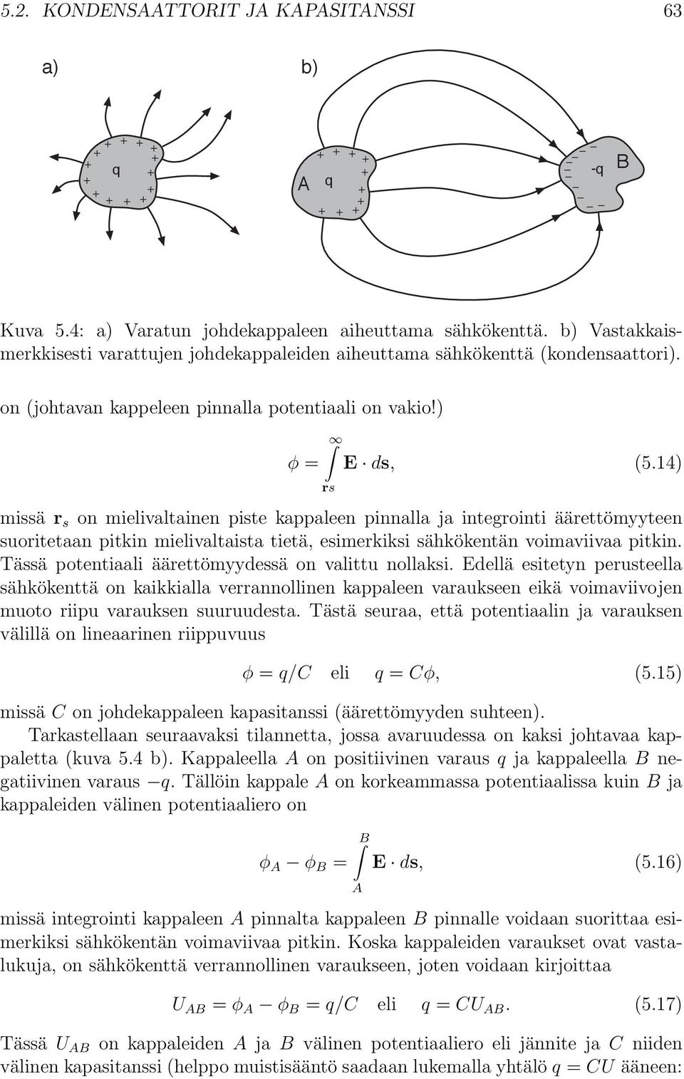 14) missä r s on mielivaltainen piste kappaleen pinnalla ja integrointi äärettömyyteen suoritetaan pitkin mielivaltaista tietä, esimerkiksi sähkökentän voimaviivaa pitkin.