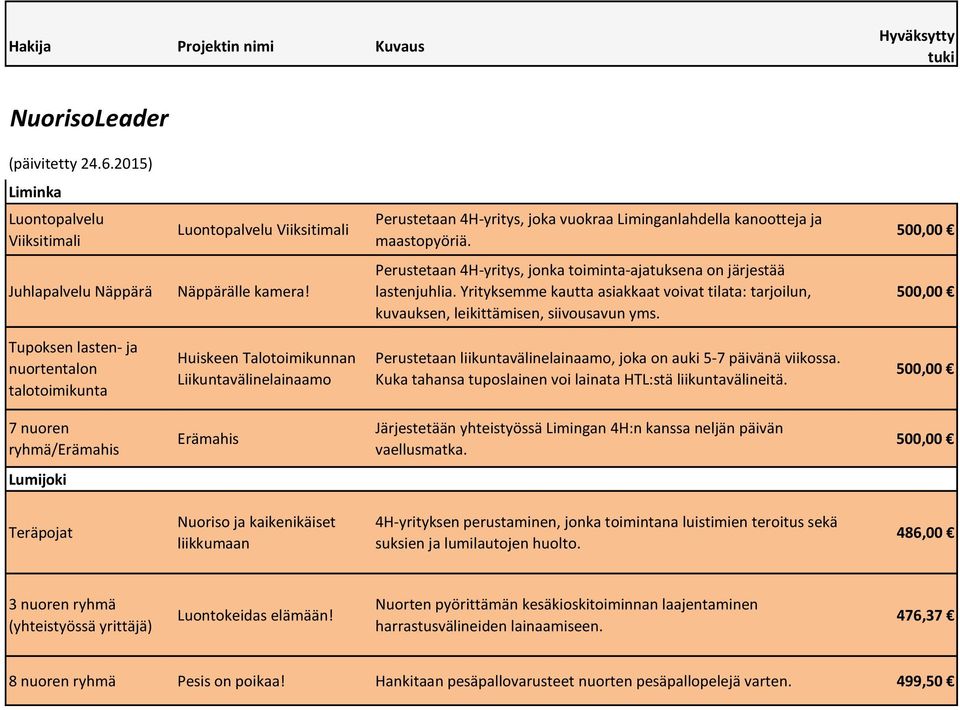 Perustetaan 4H-yritys, jonka toiminta-ajatuksena on järjestää lastenjuhlia. Yrityksemme kautta asiakkaat voivat tilata: tarjoilun, kuvauksen, leikittämisen, siivousavun yms.