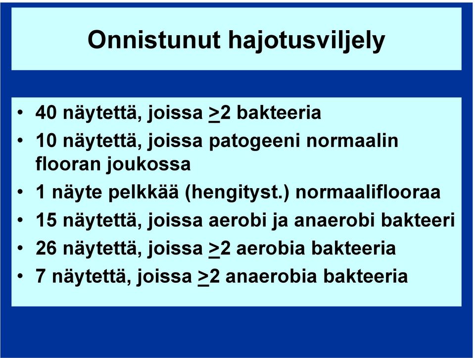 ) normaaliflooraa 15 näytettä, joissa aerobi ja anaerobi bakteeri 26