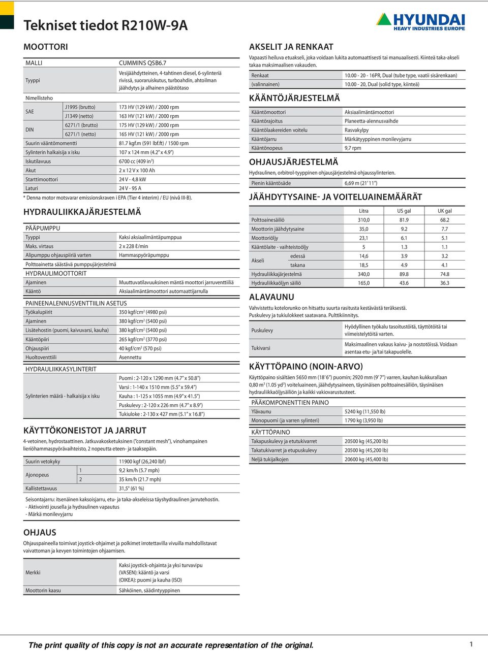 (netto) 163 HV (121 kw) / 2000 rpm DIN 6271/1 (brutto) 175 HV (129 kw) / 2000 rpm 6271/1 (netto) 165 HV (121 kw) / 2000 rpm Suurin vääntömomentti 81.7.m (591.