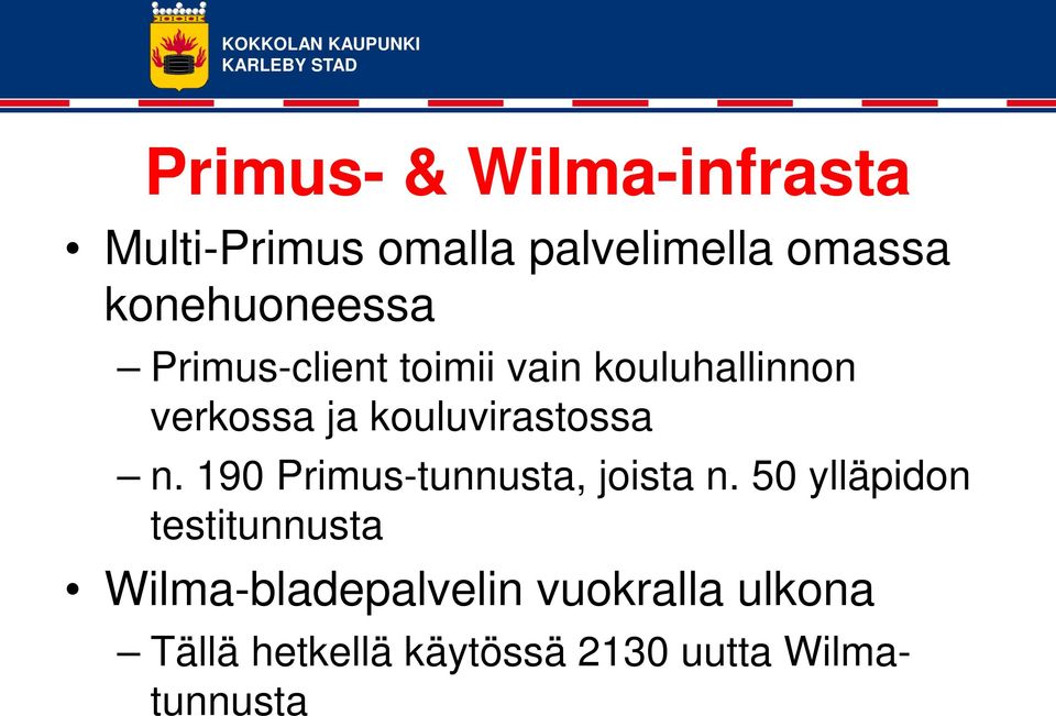 kouluvirastossa n. 190 Primus-tunnusta, joista n.