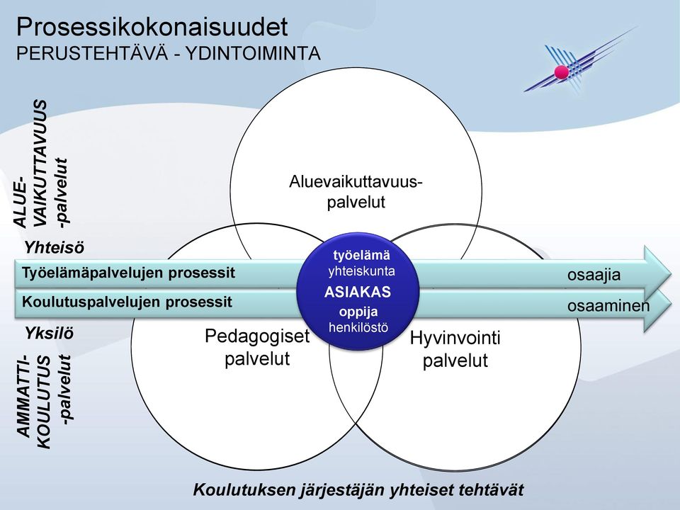 Koulutuspalvelujen prosessit Yksilö Pedagogiset palvelut työelämä yhteiskunta ASIAKAS