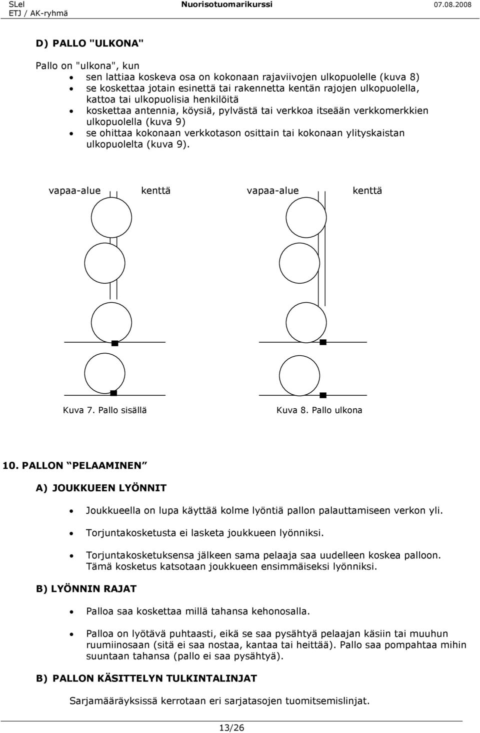 (kuva 9). vapaa-alue kenttä vapaa-alue kenttä Kuva 7. Pallo sisällä Kuva 8. Pallo ulkona 10.