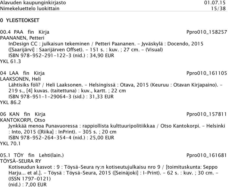 3 04 LAA fin Kirja Ppro010_161105 LAAKSONEN, Heli Lähtisiks föli? / Heli Laaksonen. - Helsingissä : Otava, 2015 (Keuruu : Otavan Kirjapaino). - 219 s., [4] kuvas. (taitettuna) : kuv., kartt.