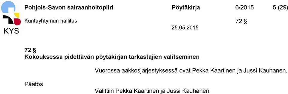 tarkastajien valitseminen Vuorossa aakkosjärjestyksessä ovat