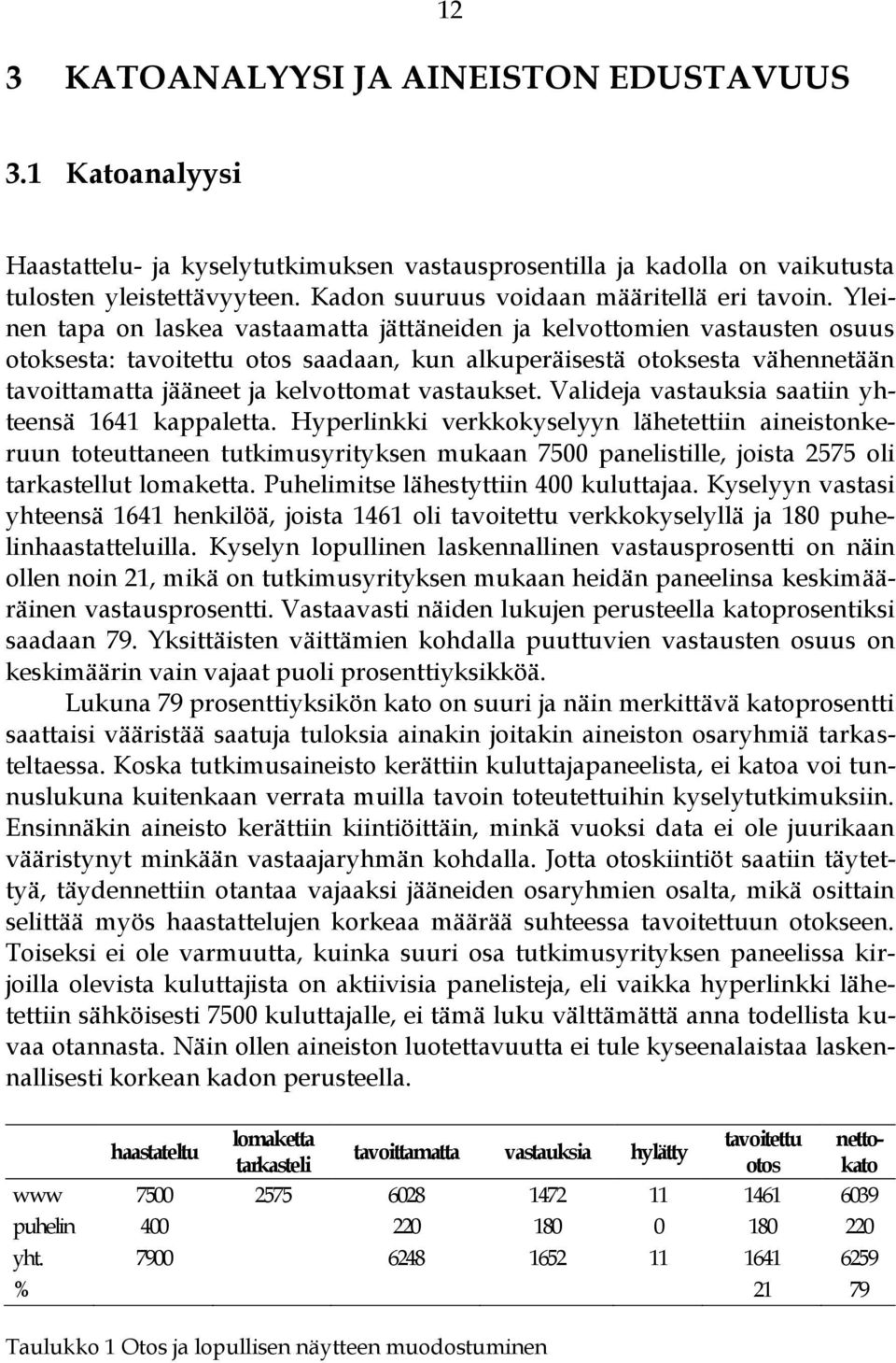 Yleinen tapa on laskea vastaamatta jättäneiden ja kelvottomien vastausten osuus otoksesta: tavoitettu otos saadaan, kun alkuperäisestä otoksesta vähennetään tavoittamatta jääneet ja kelvottomat