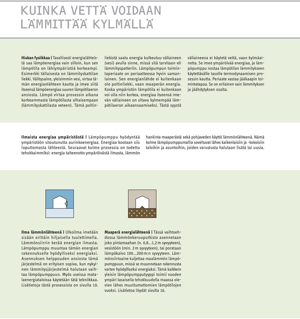 Lämpö virtaa prosessin aikana korkeammasta lämpötilasta alhaisempaan (lämmityskattilasta veteen).