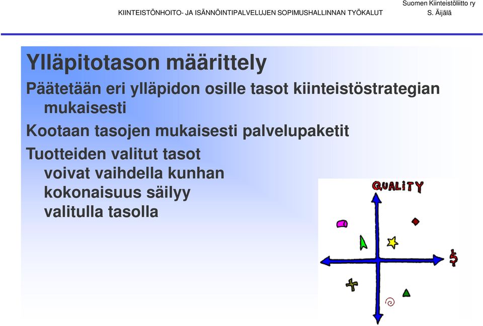 Äijälä Ylläpitotason määrittely Päätetään eri ylläpidon osille tasot