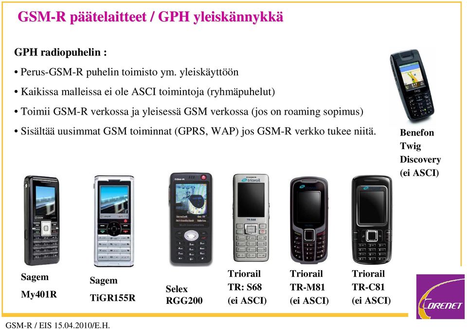 (jos on roaming sopimus) Sisältää uusimmat GSM toiminnat (GPRS, WAP) jos GSM-R verkko tukee niitä.