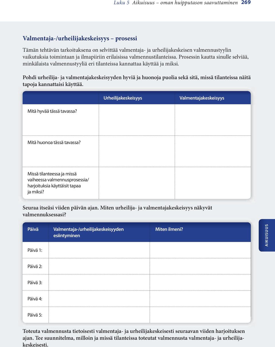 Pohdi urheilija- ja valmentajakeskeisyyden hyviä ja huonoja puolia sekä sitä, missä tilanteissa näitä tapoja kannattaisi käyttää. Urheilijakeskeisyys Valmentajakeskeisyys Mitä hyvää tässä tavassa?