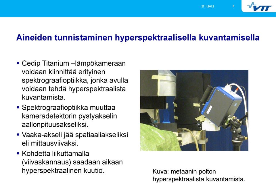 Spektrograafioptiikka muuttaa kameradetektorin pystyakselin aallonpituusakseliksi.