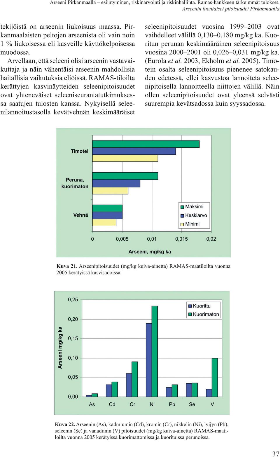 RAMAS-tiloilta kerättyjen kasvinäytteiden seleenipitoisuudet ovat yhteneväiset seleeniseurantatutkimuksessa saatujen tulosten kanssa.