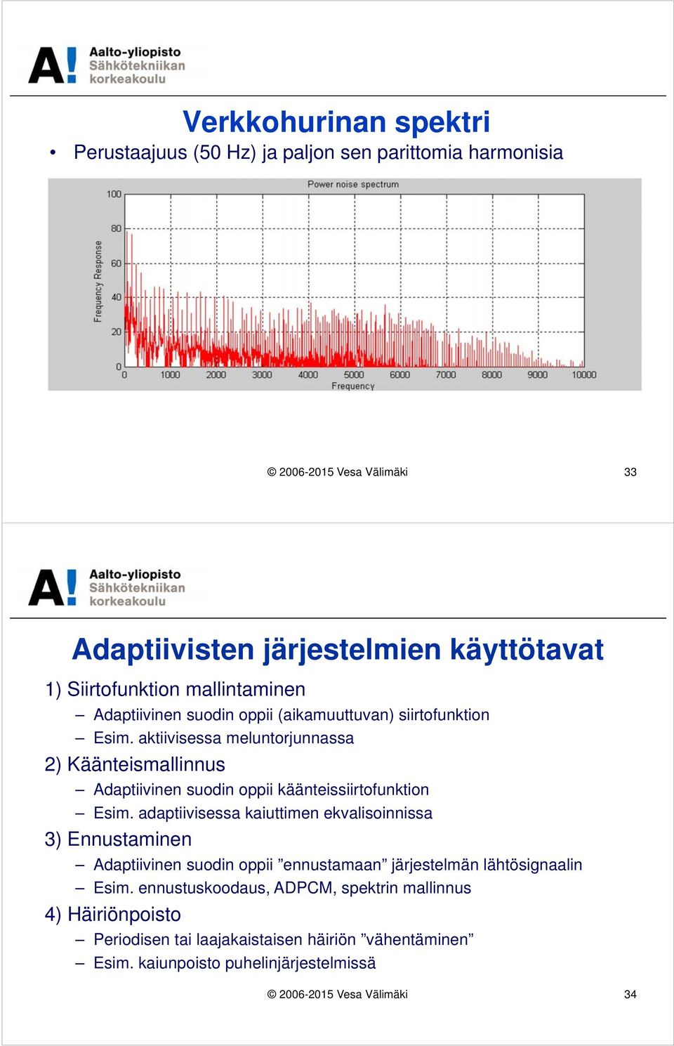 aktiivisessa meluntorjunnassa 2) Käänteismallinnus Adaptiivinen suodin oppii käänteissiirtofunktion Esim.