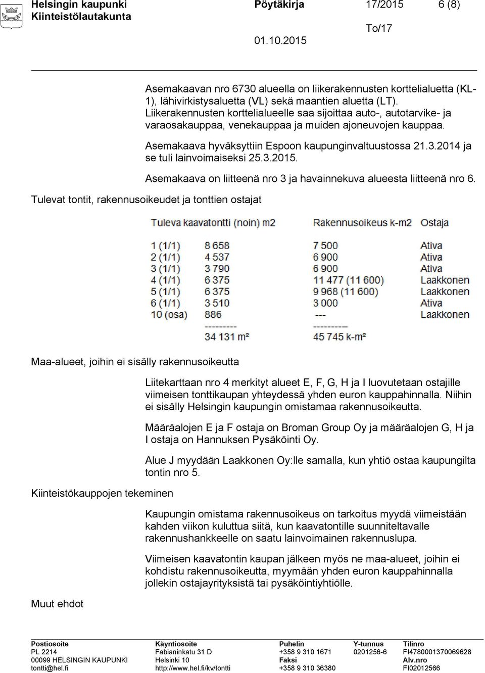 2014 ja se tuli lainvoimaiseksi 25.3.2015. Asemakaava on liitteenä nro 3 ja havainnekuva alueesta liitteenä nro 6.