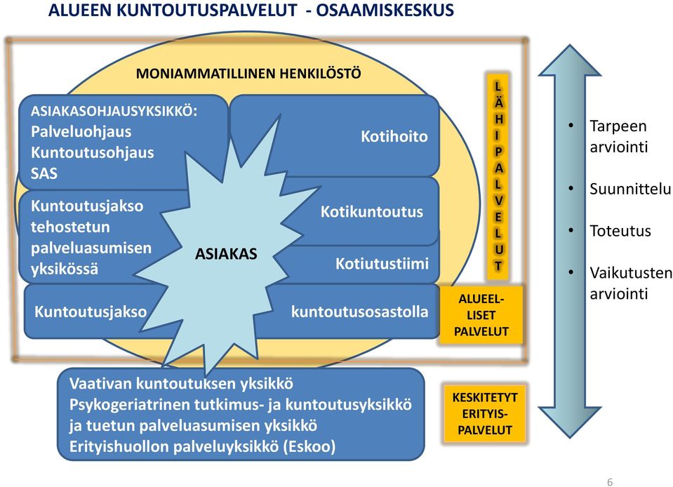 Ä H I P A L V E L U T ALUEEL- LISET PALVELUT Tarpeen arviointi Suunnittelu Toteutus Vaikutusten arviointi Vaativan kuntoutuksen yksikkö