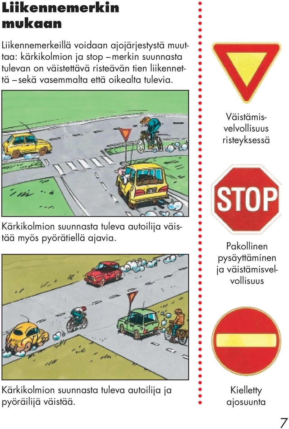 Väistämisvelvollisuus risteyksessä Kärkikolmion suunnasta tuleva autoilija väistää myös pyörätiellä ajavia.