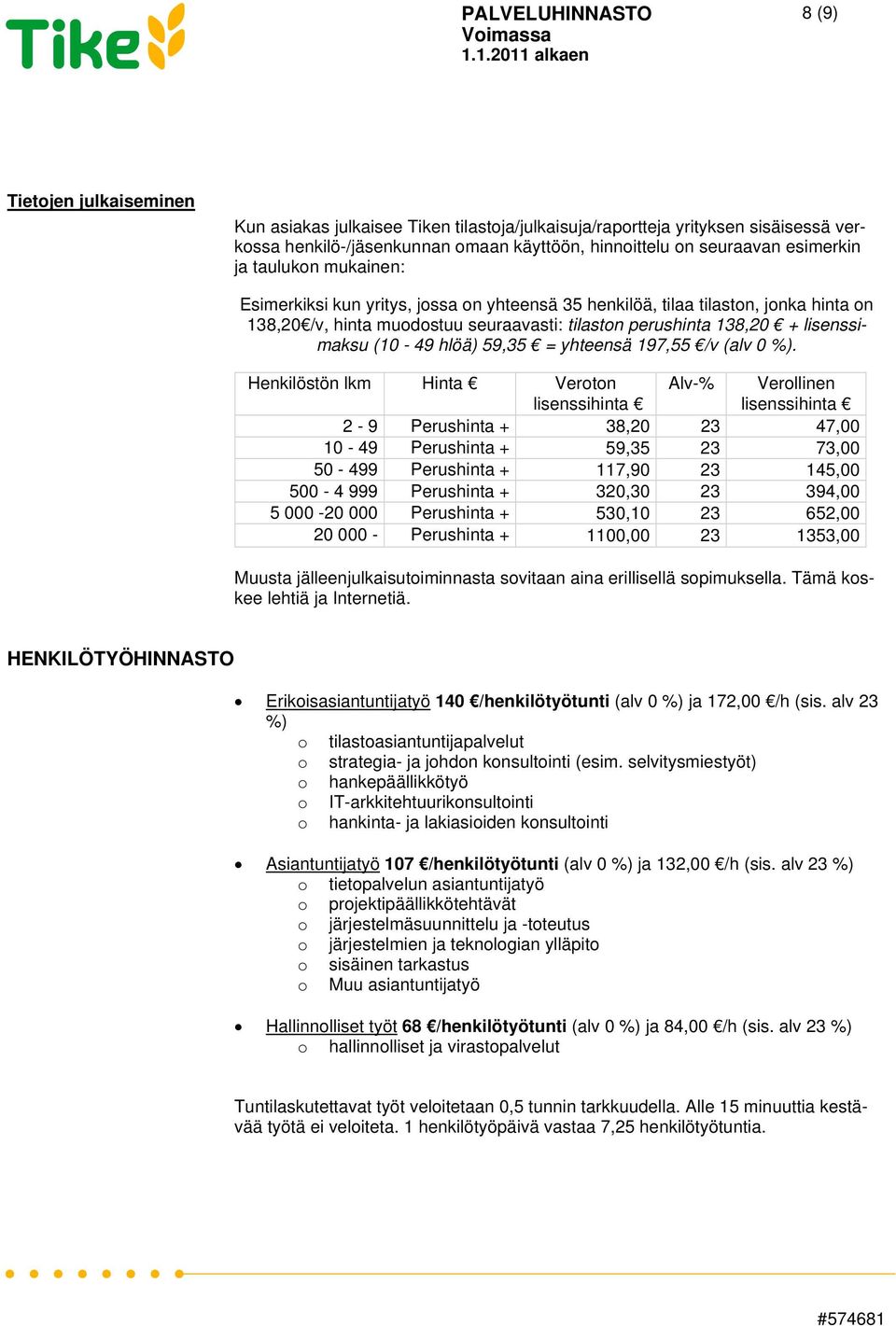 lisenssimaksu (10-49 hlöä) 59,35 = yhteensä 197,55 /v (alv 0 %).