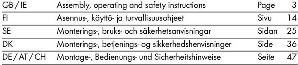 säkerhetsanvisningar Sidan 25 DK Monterings-, betenings- og