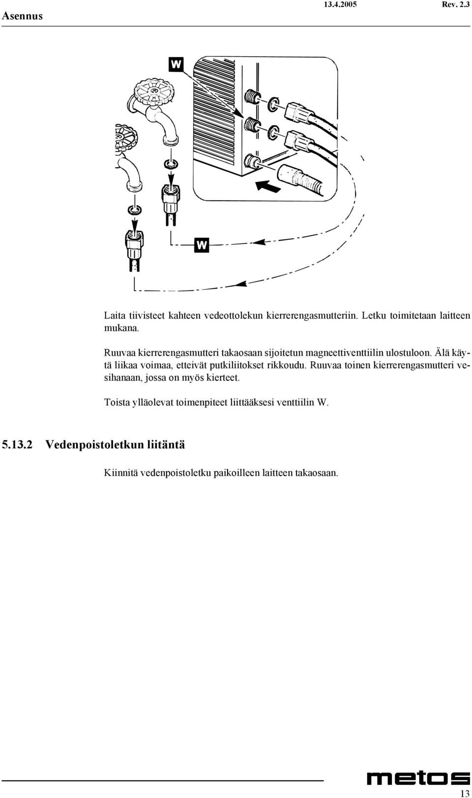 Älä käytä liikaa voimaa, etteivät putkiliitokset rikkoudu.