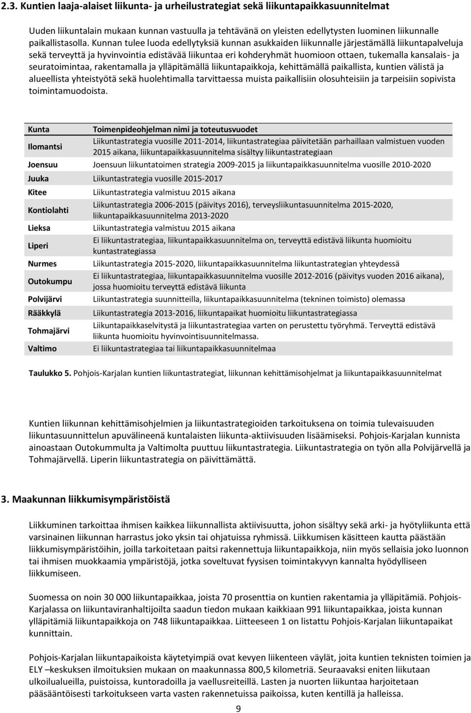 Kunnan tulee luoda edellytyksiä kunnan asukkaiden liikunnalle järjestämällä liikuntapalveluja sekä terveyttä ja hyvinvointia edistävää liikuntaa eri kohderyhmät huomioon ottaen, tukemalla kansalais-