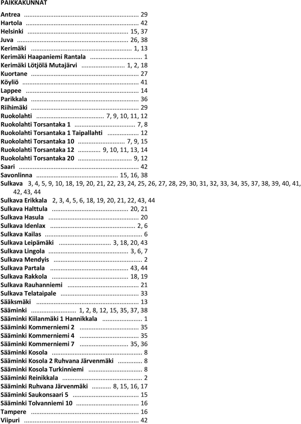 .. 7, 9, 15 Ruokolahti Torsantaka 12... 9, 10, 11, 13, 14 Ruokolahti Torsantaka 20... 9, 12 Saari... 42 Savonlinna.