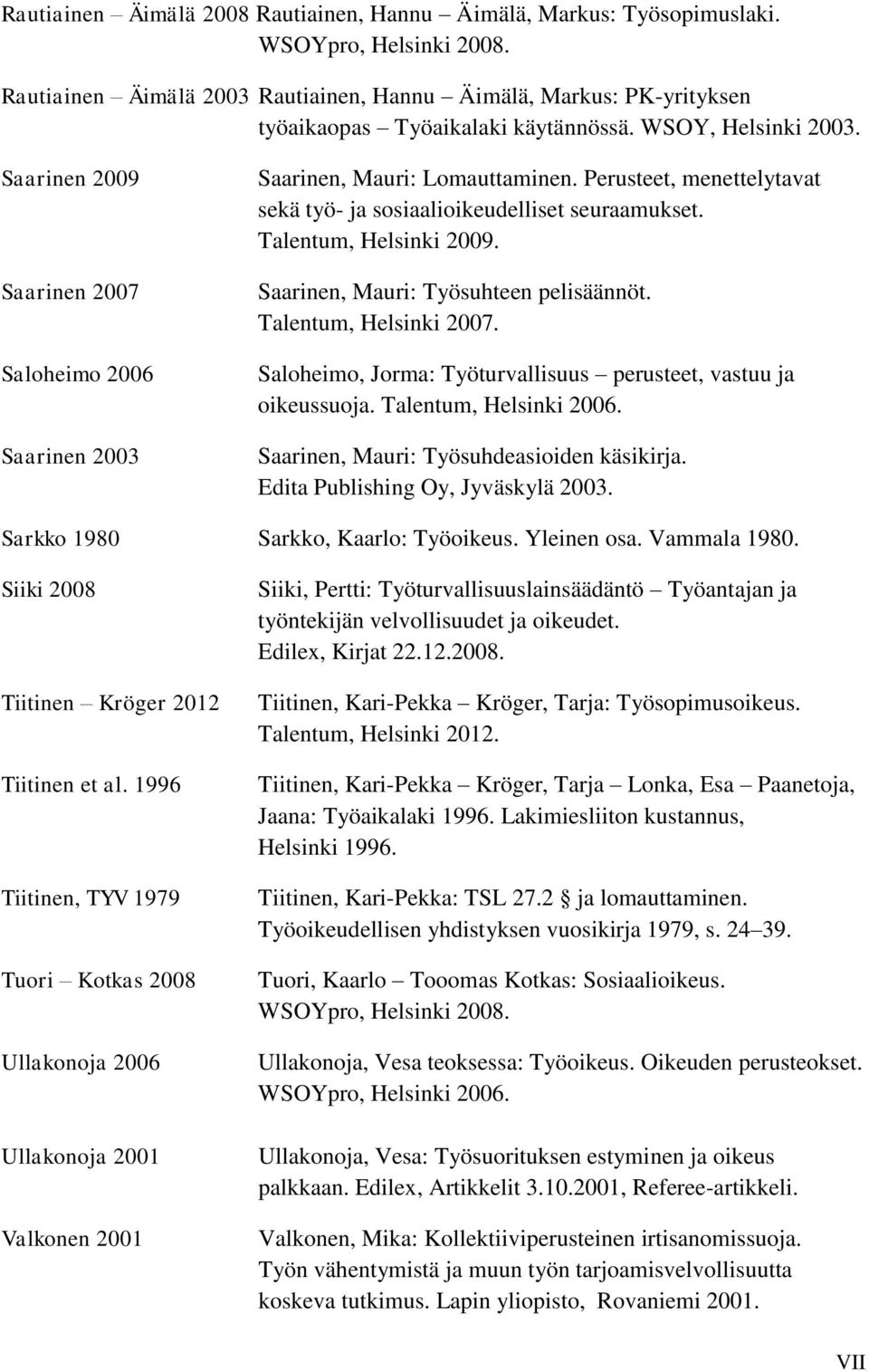 Saarinen 2009 Saarinen 2007 Saloheimo 2006 Saarinen 2003 Saarinen, Mauri: Lomauttaminen. Perusteet, menettelytavat sekä työ- ja sosiaalioikeudelliset seuraamukset. Talentum, Helsinki 2009.