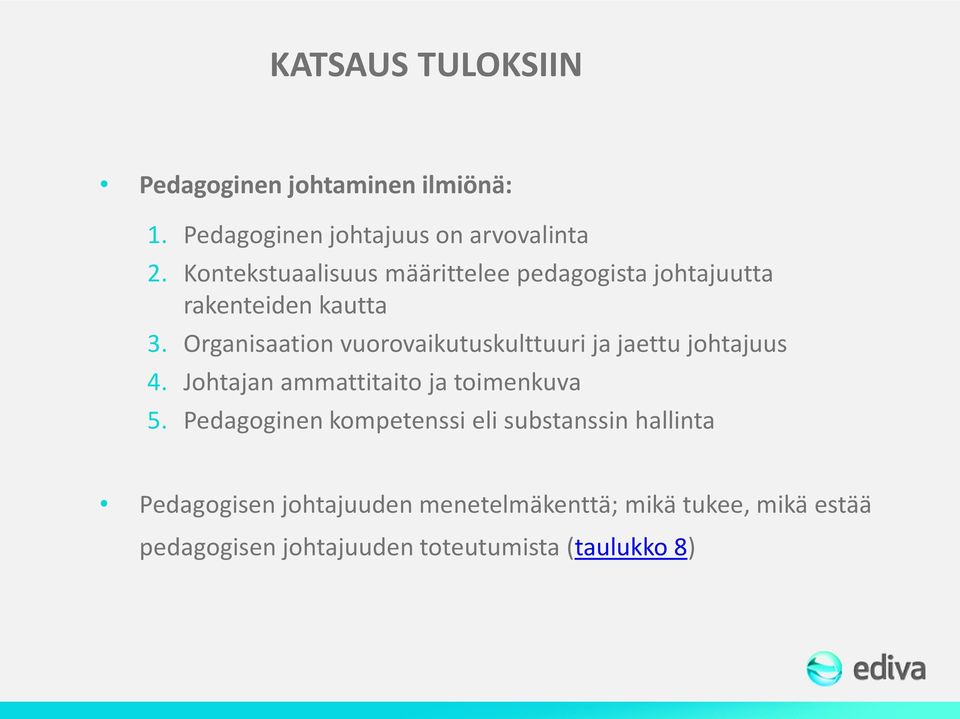 Organisaation vuorovaikutuskulttuuri ja jaettu johtajuus 4. Johtajan ammattitaito ja toimenkuva 5.