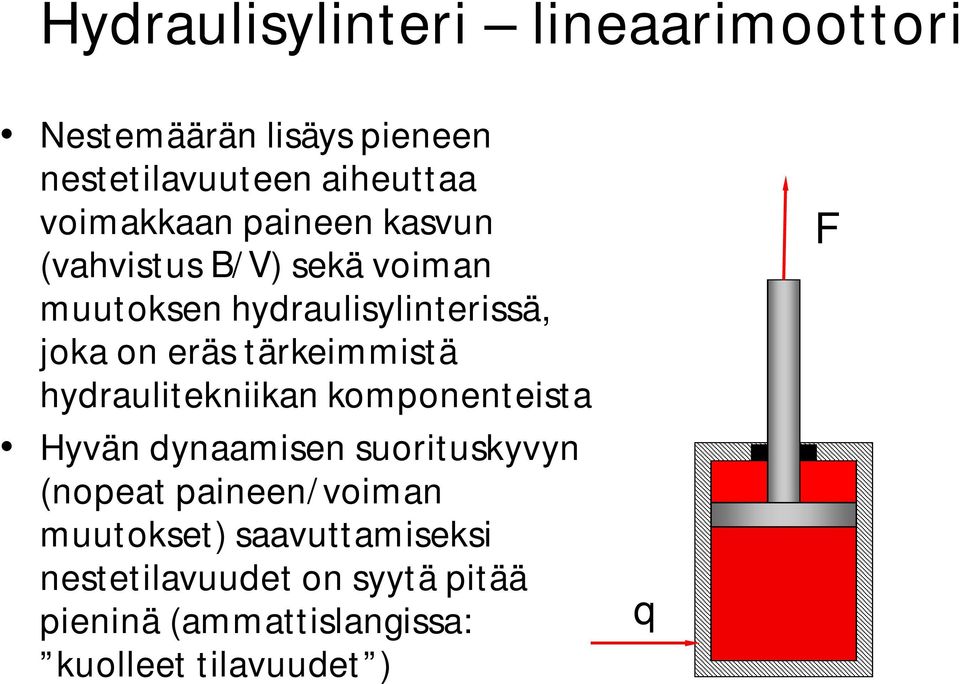 tärkeimmistä hydraulitekniikan komponenteista Hyvän dynaamisen suorituskyvyn (nopeat paineen/voiman