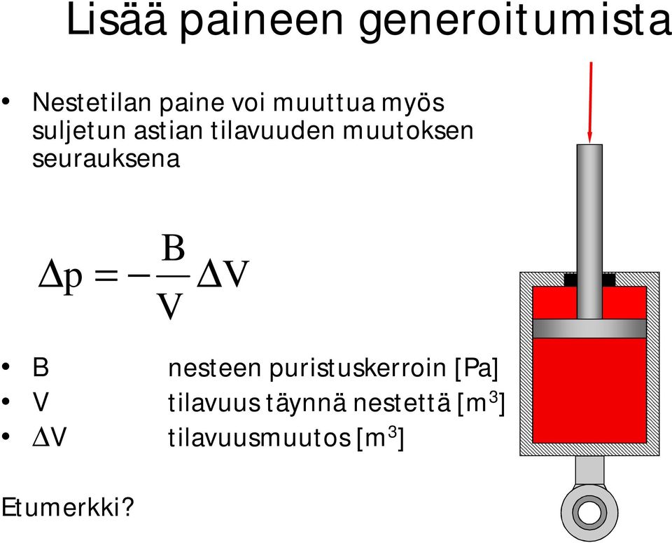 seurauksena Dp = - B V DV B nesteen puristuskerroin [Pa]