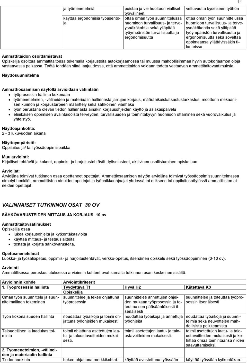 ergonomisuutta sekä soveltaa oppimaansa yllättävissäkin tilanteissa Ammattitaidon osoittamistavat osoittaa ammattitaitonsa tekemällä korjaustöitä autokorjaamossa tai muussa mahdollisimman hyvin