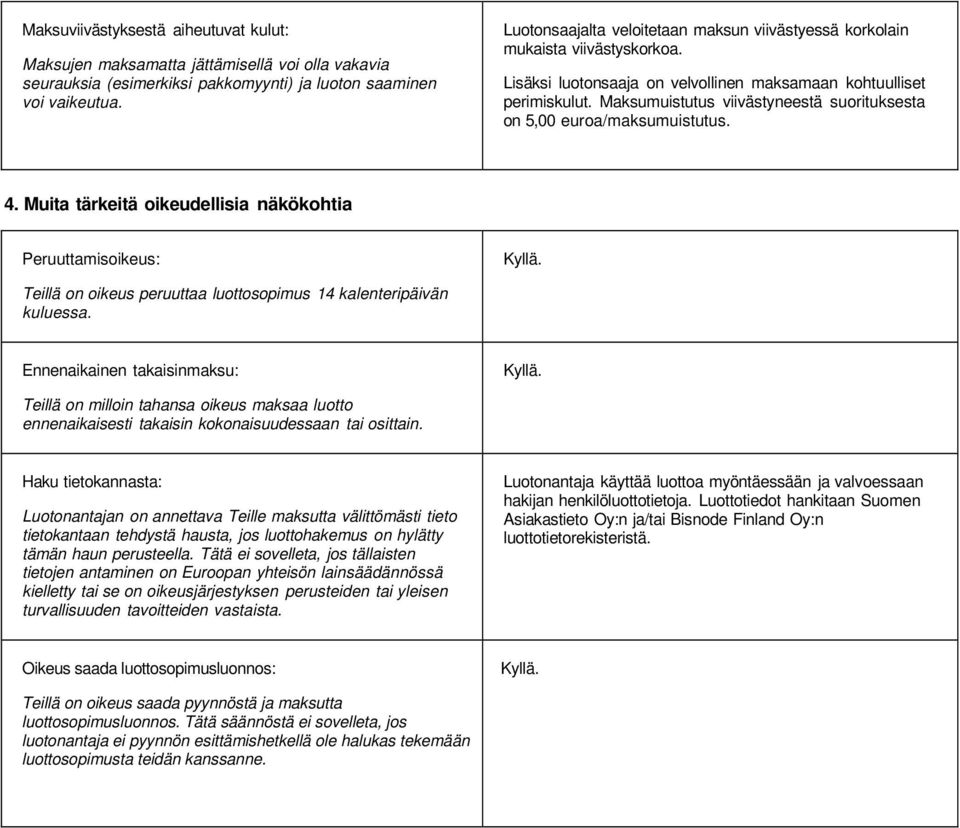 Maksumuistutus viivästyneestä suorituksesta on 5,00 euroa/maksumuistutus. 4.