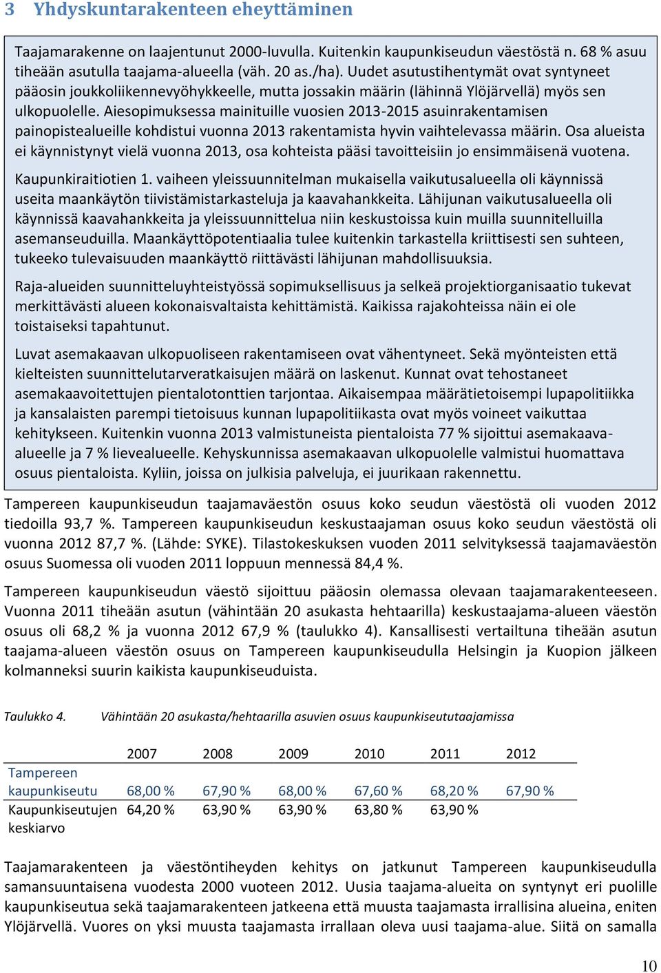 Aiesopimuksessa mainituille vuosien 2013-2015 asuinrakentamisen painopistealueille kohdistui vuonna 2013 rakentamista hyvin vaihtelevassa määrin.