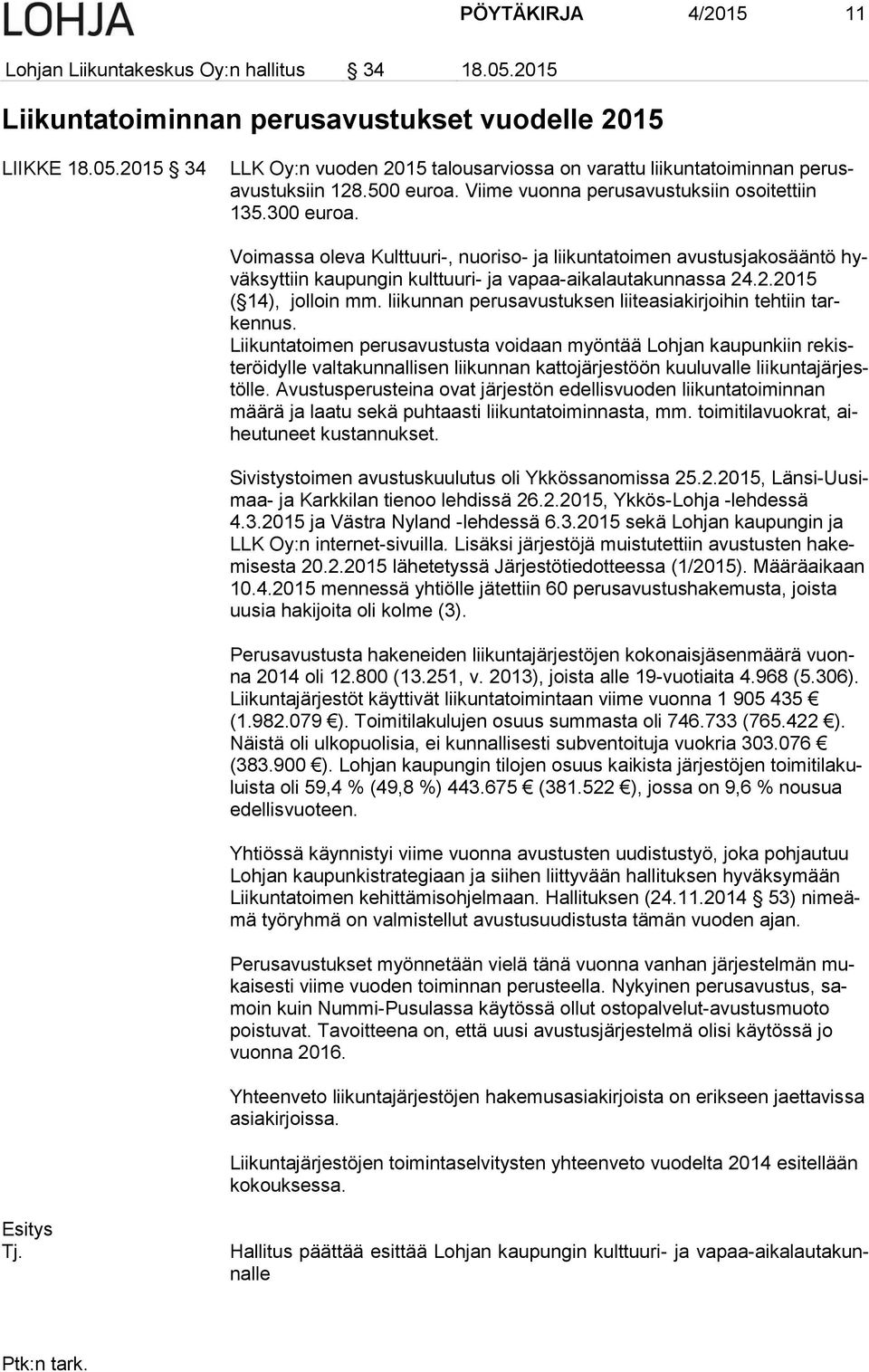 Voimassa oleva Kulttuuri-, nuoriso- ja liikuntatoimen avustusjakosääntö hyväksyttiin kaupungin kulttuuri- ja vapaa-aikalautakunnassa 24.2.2015 ( 14), jolloin mm.