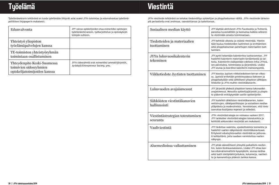 Edunvalvonta JYY valvoo opiskelijoiden etua esimerkiksi opintojen työelämärelevanssin, työharjoittelun ja opinnäyteyhteistyön suhteen.