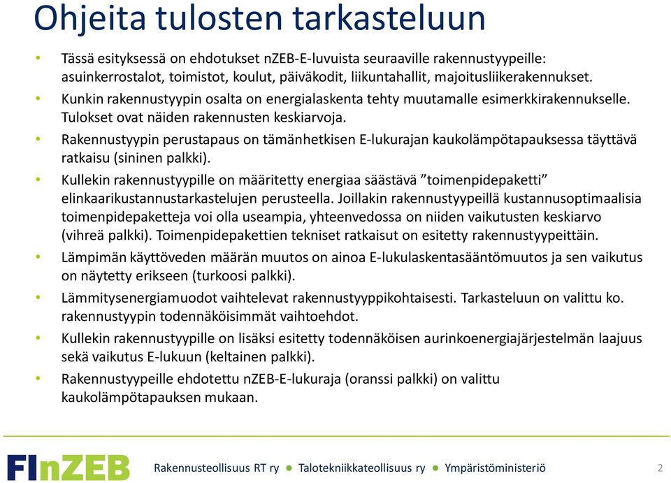 Rakennustyypin perustapaus on tämänhetkisen E-lukurajan kaukolämpötapauksessa täyttävä ratkaisu (sininen palkki).