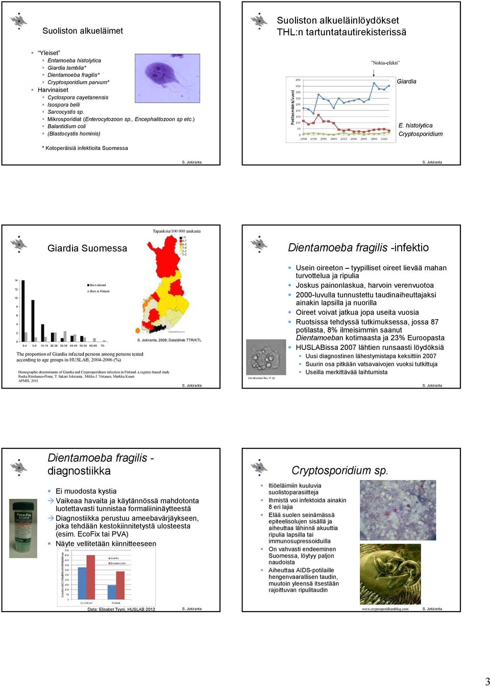 histolytica Cryptosporidium * Kotoperäisiä infektioita Suomessa Giardia Suomessa Tapauksia/100 000 asukasta >9 5-7 4-5 3-4 2-3 1-2 Dientamoeba fragilis -infektio 14 12 10 8 6 4 2 0 Born abroad Born