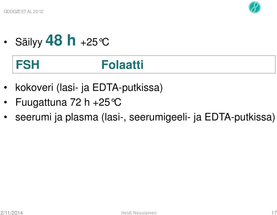 EDTA-putkissa) Fuugattuna 72 h +25 C