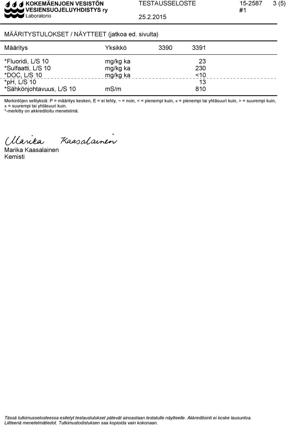 Merkintöjen selityksiä: P = määritys kesken, E = ei tehty, ~ = noin, < = pienempi kuin, «= pienempi tai yhtäsuuri kuin, > = suurempi kuin,» = suurempi tai yhtäsuuri kuin.