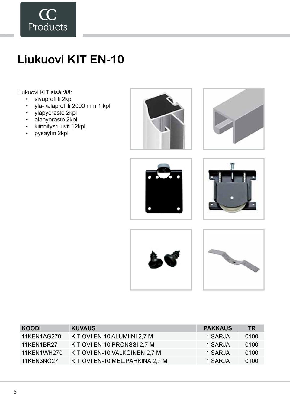 EN-10 ALUMIINI 2,7 M 1 SARJA 0100 11KEN1BR27 KIT OVI EN-10 PRONSSI 2,7 M 1 SARJA 0100