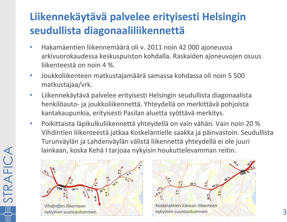 Liikennekäytävä palvelee erityisesti Helsingin seudullista diagonaalista henkilöauto- ja joukkoliikennettä.