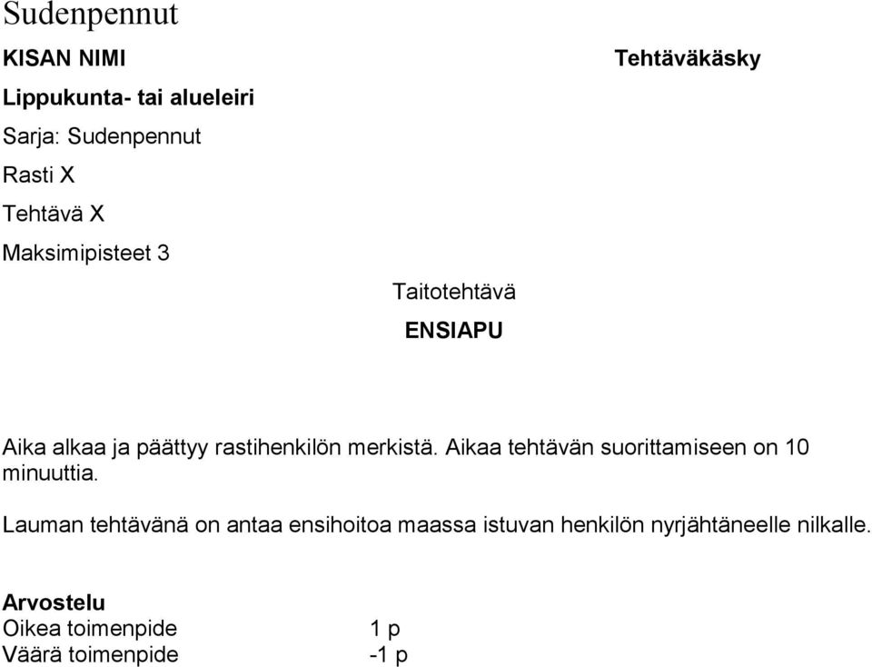 Aikaa tehtävän suorittamiseen on 10 minuuttia.