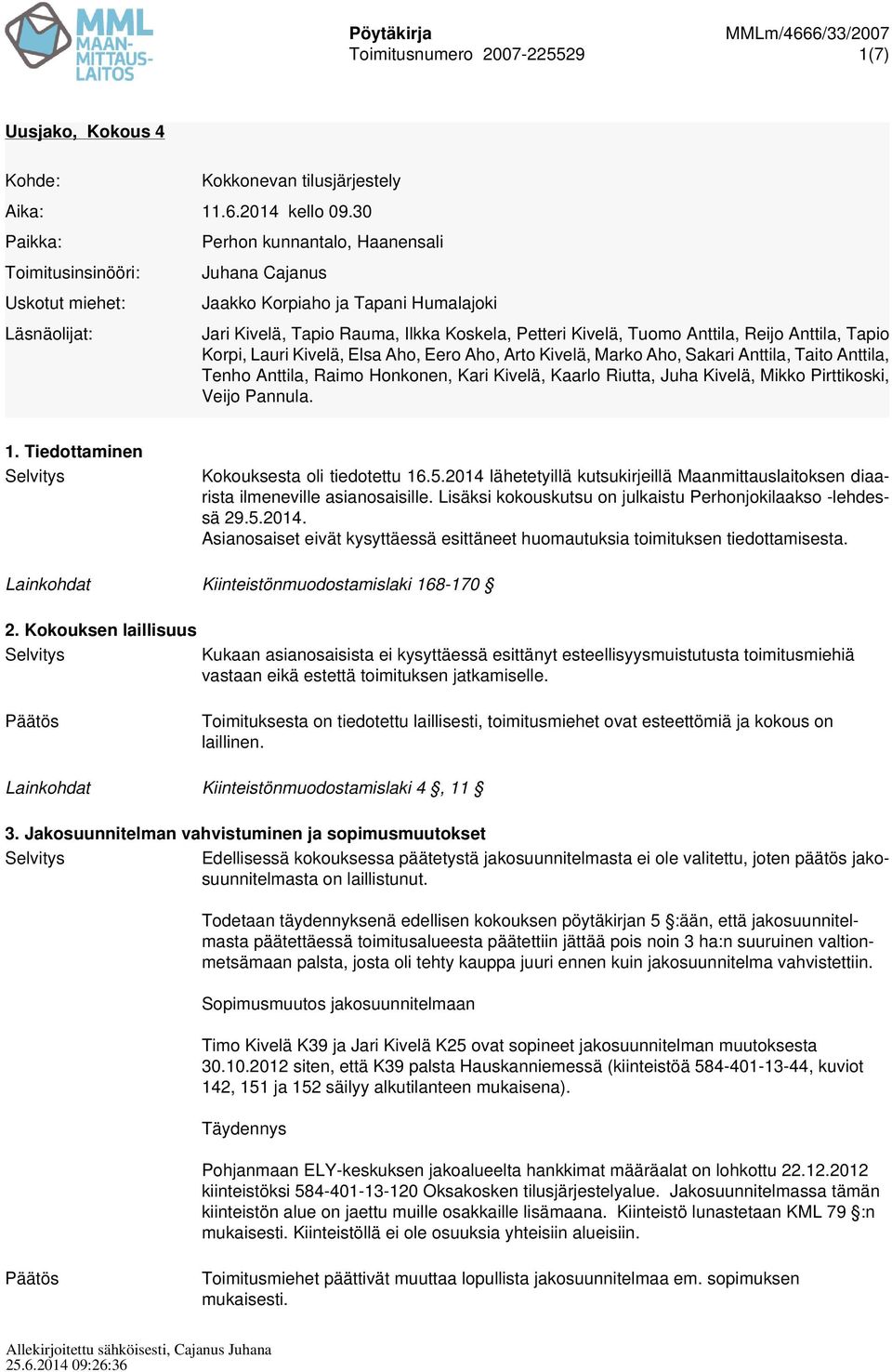 Tuomo Anttila, Reijo Anttila, Tapio Korpi, Lauri Kivelä, Elsa Aho, Eero Aho, Arto Kivelä, Marko Aho, Sakari Anttila, Taito Anttila, Tenho Anttila, Raimo Honkonen, Kari Kivelä, Kaarlo Riutta, Juha