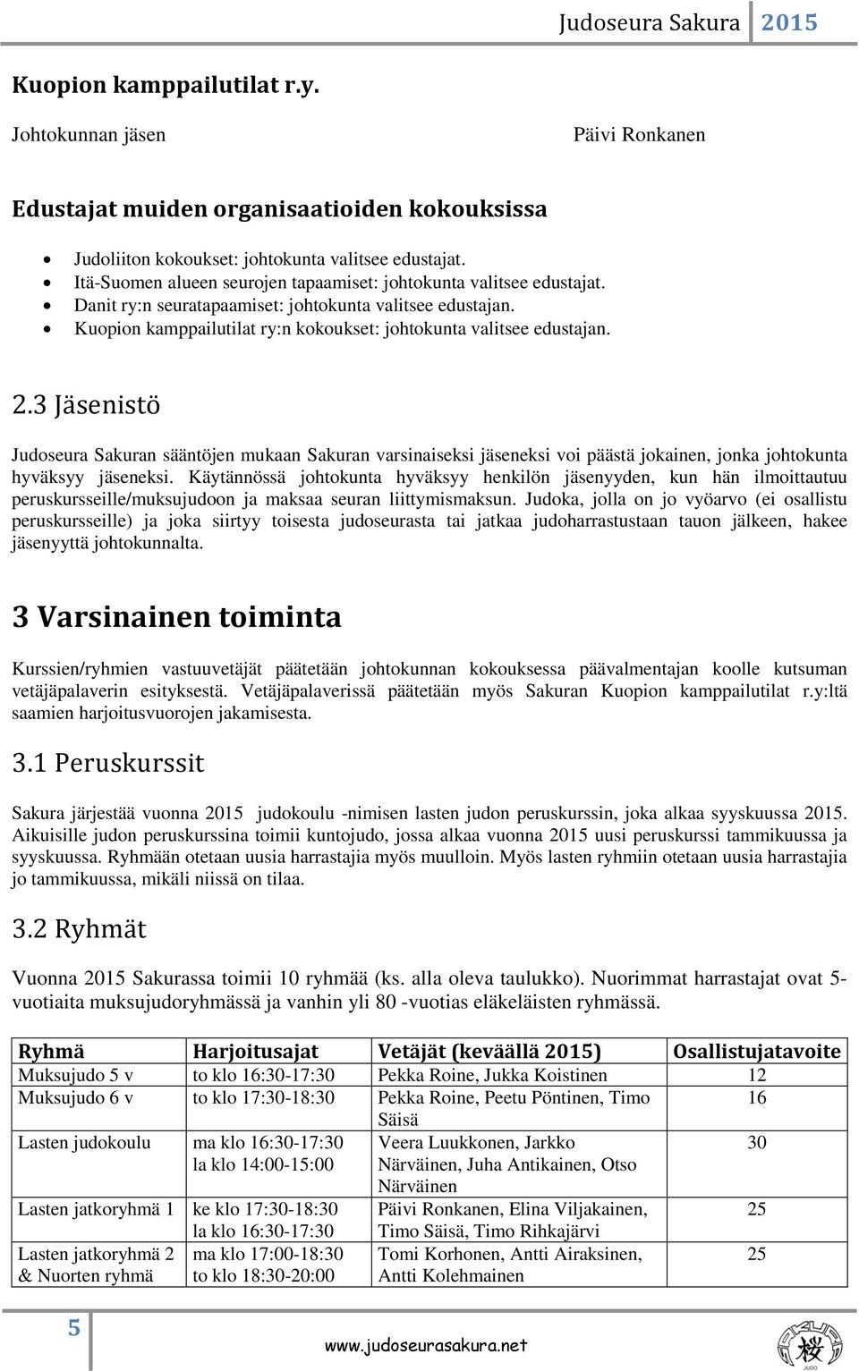 2.3 Jäsenistö Judoseura Sakuran sääntöjen mukaan Sakuran varsinaiseksi jäseneksi voi päästä jokainen, jonka johtokunta hyväksyy jäseneksi.