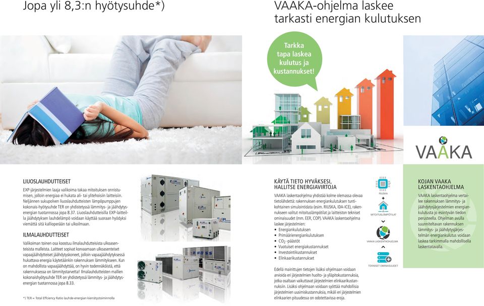 Neljännen sukupolven liuoslauhdutteisten lämpöpumppujen kokonais-hyötysuhde TER on yhdistetyssä lämmitys- ja jäähdytysenergian tuotannossa jopa 8.37.