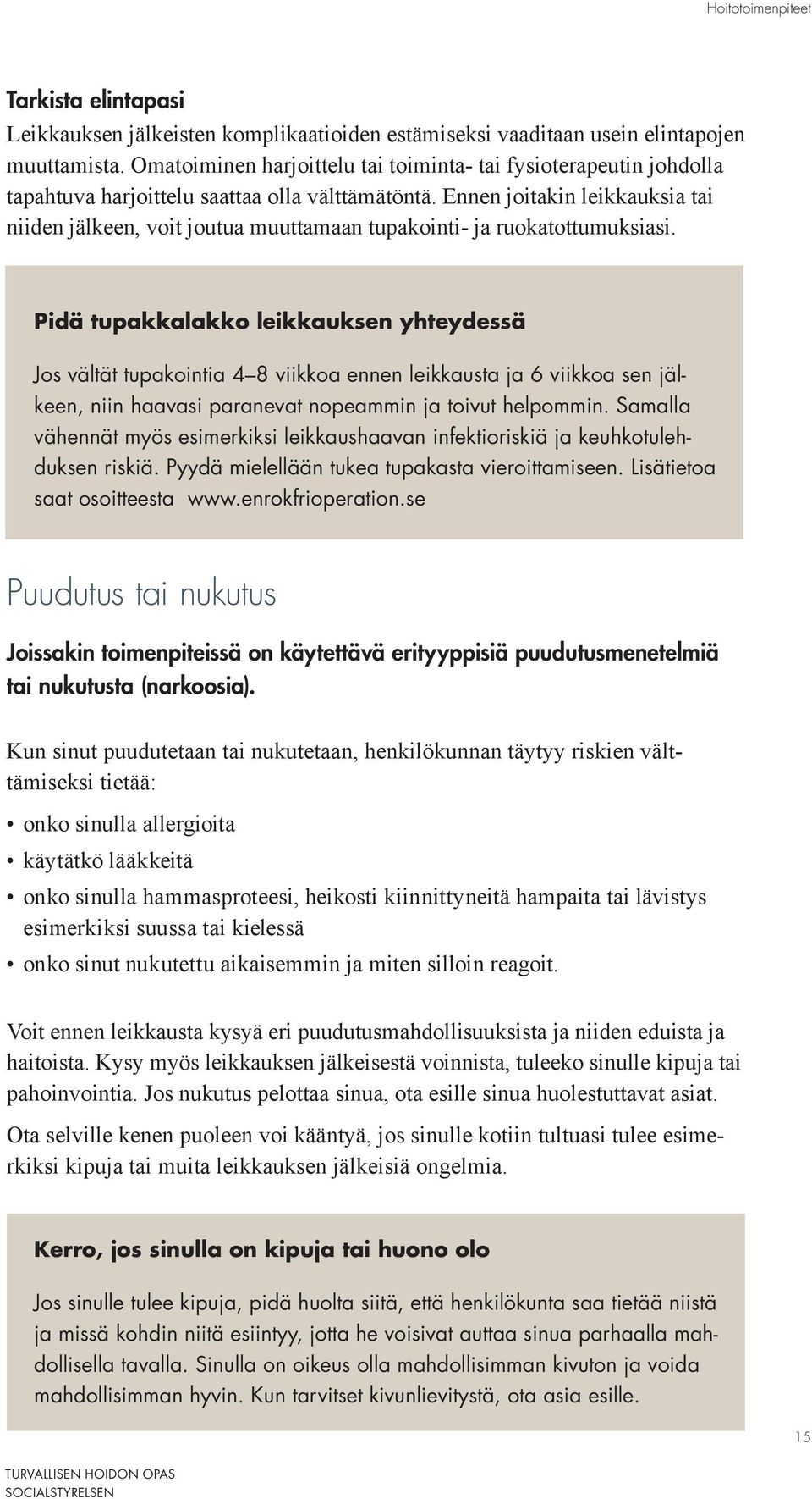 Ennen joitakin leikkauksia tai niiden jälkeen, voit joutua muuttamaan tupakointi- ja ruokatottumuksiasi.