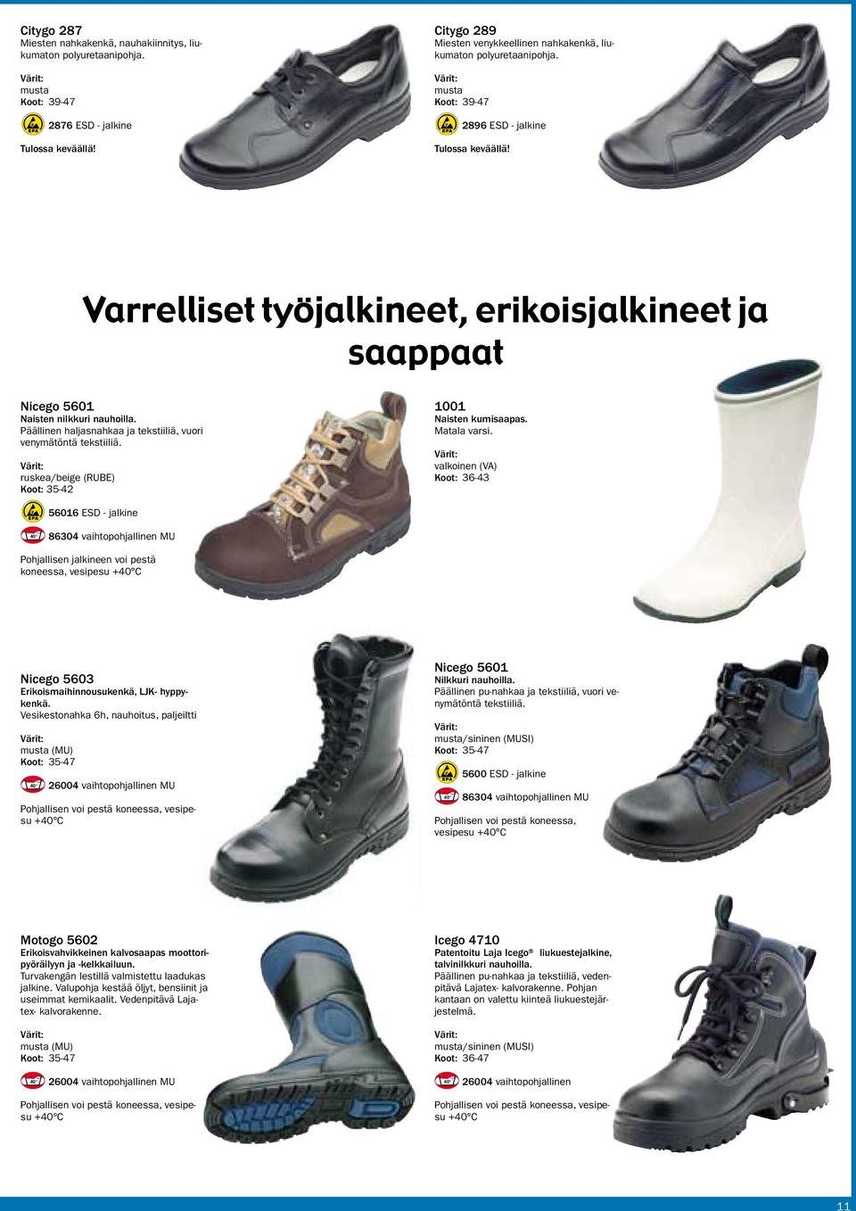 Varrelliset työjalkineet, erikoisjalkineet ja saappaat Nicego 5601 Naisten nilkkuri nauhoilla. Päällinen haljasnahkaa ja tekstiiliä, vuori ruskea/beige (RUBE) Koot: 35-42 1001 Naisten kumisaapas.