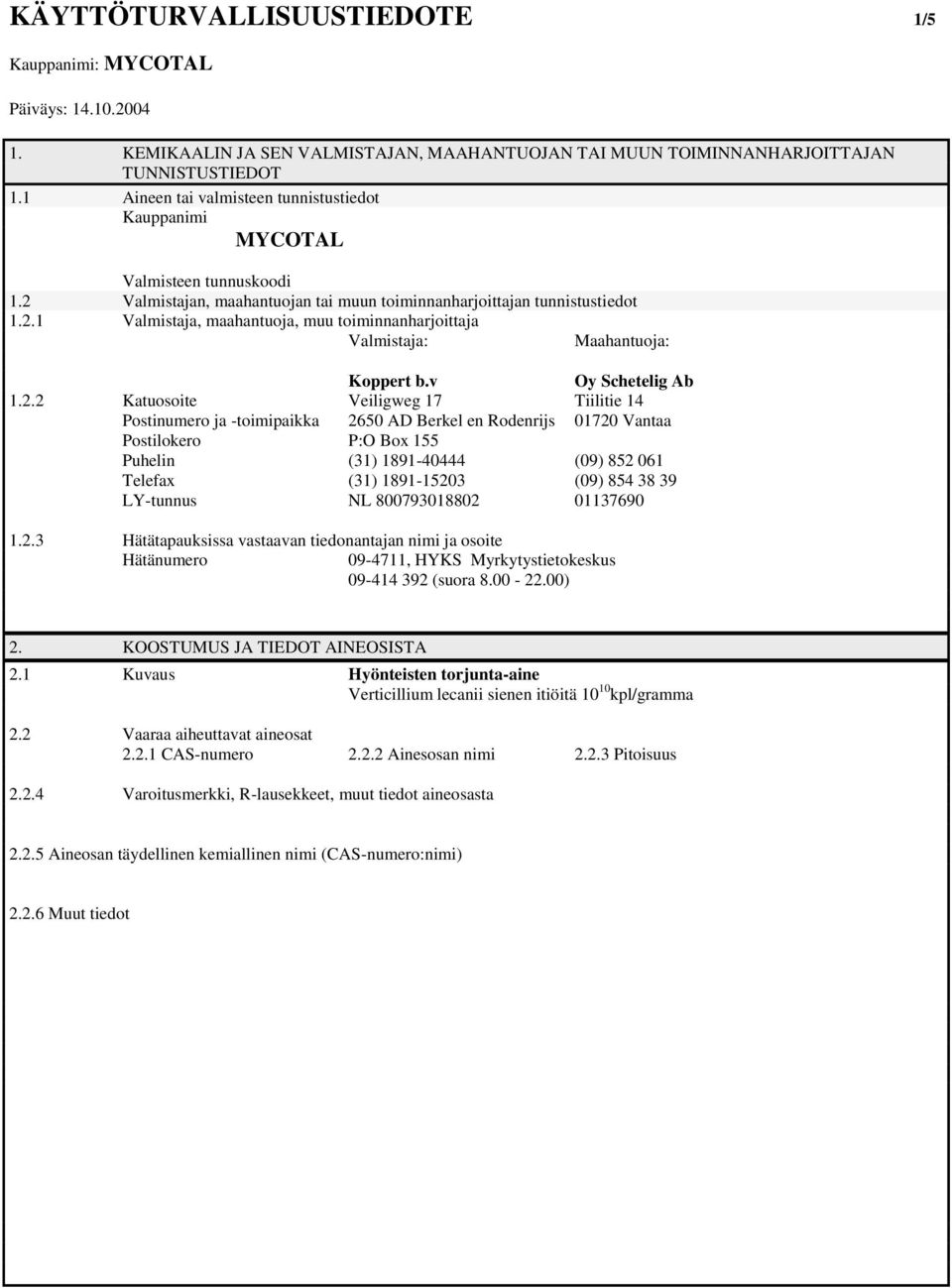 v Oy Schetelig Ab 1.2.