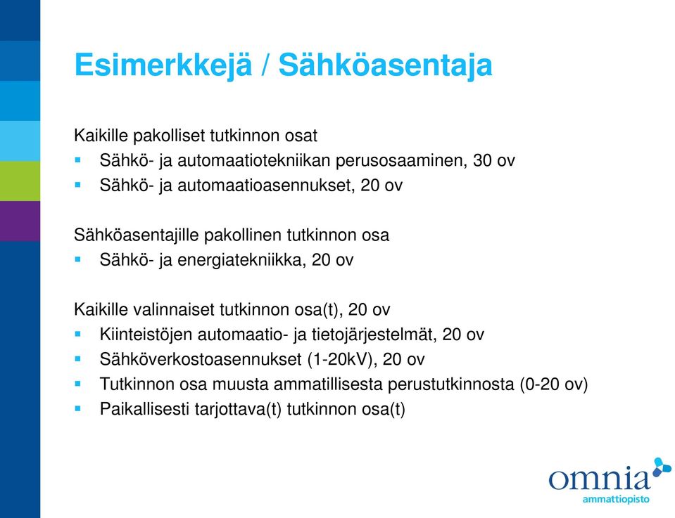 Kaikille valinnaiset tutkinnon osa(t), 20 ov Kiinteistöjen automaatio- ja tietojärjestelmät, 20 ov