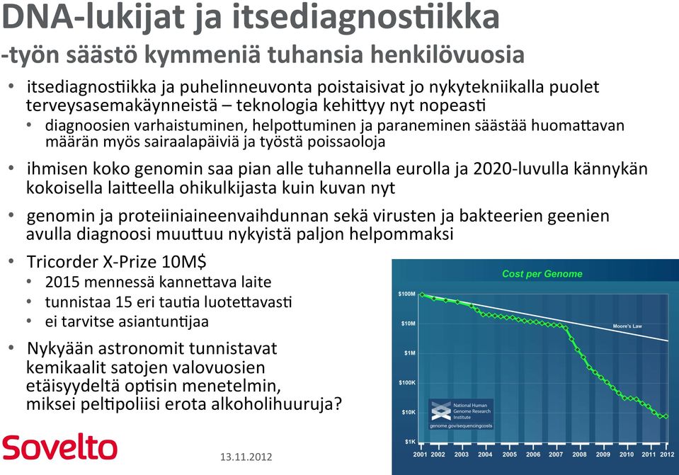 luvulla kännykän kokoisella lai5eella ohikulkijasta kuin kuvan nyt genomin ja proteiiniaineenvaihdunnan sekä virusten ja bakteerien geenien avulla diagnoosi muu5uu nykyistä paljon helpommaksi